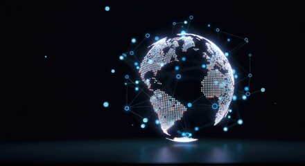 Obraz premium Glowing digital globe with networked connections on dark background