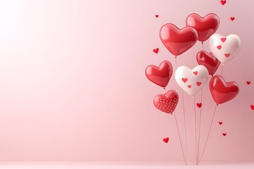 Heart Balloons with Love Patterns on Pink Background – Romantic Valentine’s Day or Wedding Concept for Greeting Cards, Invitations, Banners, Product Mockups, and Social Media Designs"	