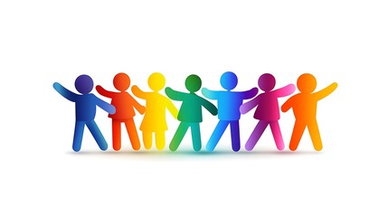 A vibrant concept of teamwork with abstract colorful accents and clean iconography on a white background. 