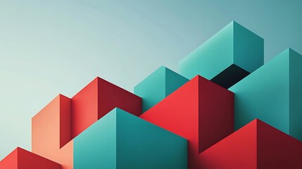 Fototapeta premium Abstract Red and Teal Geometric Cube Structure