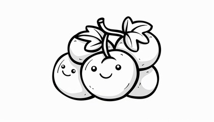 A cute cartoon drawing of a bunch of tomatoes with smiling faces. Ideal for children's books, educational materials, or food packaging.