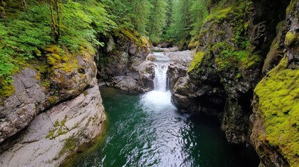 Obraz premium Captivating Waterfall Cascading Through Verdant Forest Landscape