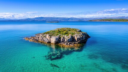 Tranquil Turquoise Seascape with Lush Green Island in Tropical Paradise