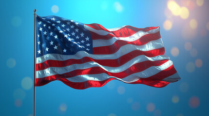 Obraz premium A waving American flag against a blurred background, symbolizing patriotism and national pride.
