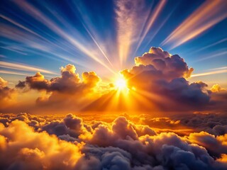 Sunbeams Through Clouds: Golden Hour Bokeh Landscape Photography