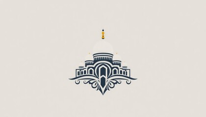 A modern mosque monogram featuring layered domes and symmetrical ornamental designs.


