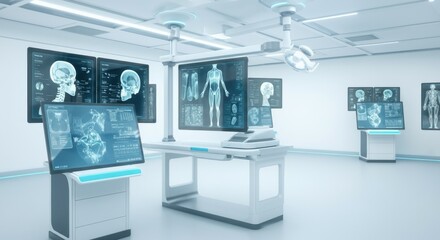 Modern medical clinic with digital diagnostic equipment and futuristic technology