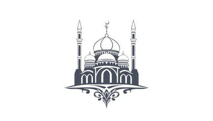 Fototapeta premium A modern mosque monogram featuring layered domes and symmetrical ornamental designs.