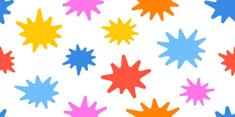 Colorful abstract stars shapes seamless pattern, creative childish doodle fun background. Design for fabric, textile, covers, gift wrap, wallpaper.