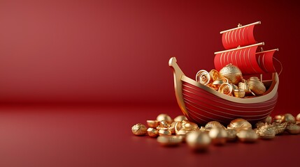Feng Shui Wealth Ship Loaded with Golden Treasures   Symbolic Representation of Financial Prosperity and Success