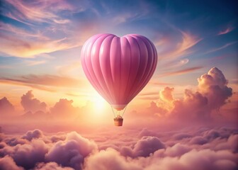 Fototapeta premium Surreal Pink Heart Balloon Floating in Dreamlike Pink Sky - Stock Photo