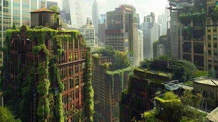 A dystopian city where plants have evolved to reclaim urban spaces
