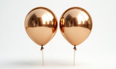 Two shiny copper balloons tied with strings against a white background.