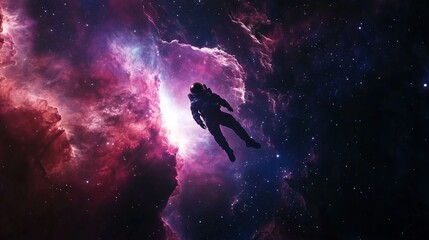 Fototapeta premium An astronaut floating between galaxies and stars in deep space