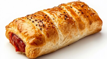 Delicious pastry filled with savory meat, topped with seeds.