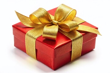 Obraz premium Surreal Red Gift Box with Gold Bow - Close-up Product Photography
