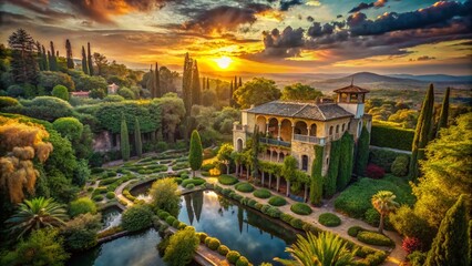 Fototapeta premium Surreal San Diego Villa: Dreamlike Architecture & Lush Gardens
