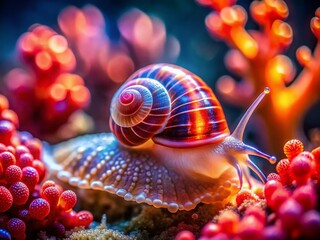 Surreal Snail with Red Coral Shell - Fantastic Bokeh Portrait