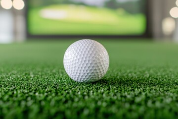 Obraz premium Close-Up of a Golf Ball on Lush Green Artificial Turf