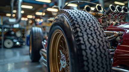 Fototapeta premium Intricate Details of a Classic Car Tire Showcasing Craftsmanship and Automotive Passion