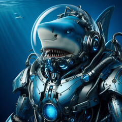 Blue shark robot technology, engine, and metal armor