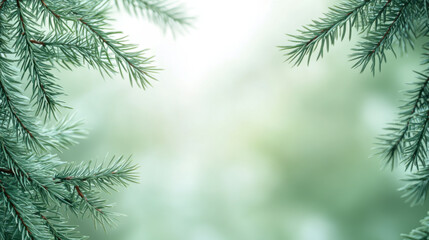 Obraz premium Close-up of spruce branch and needles. Selective focus and shallow depth of field