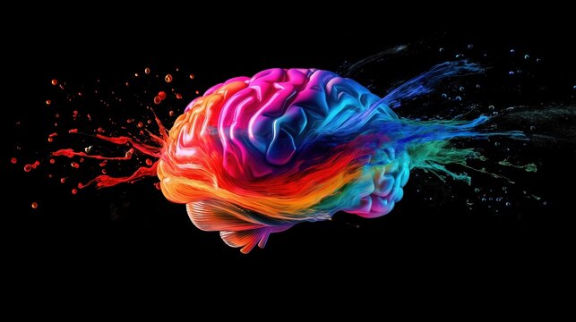 An illustration of a human brain that is bursting with creativity and information