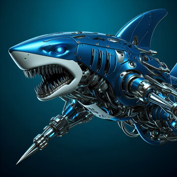 Blue shark robot technology, engine, and metal armor