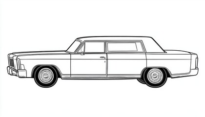 A vintage car line art illustration perfect for coloring activities or design projects featuring a classic automobile design.