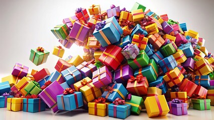 Surreal Twisted Pile of Gift Boxes, Abstract Holiday Concept Stock Photo