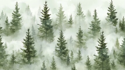 Fototapeta premium Dense forest shrouded in misty atmosphere.