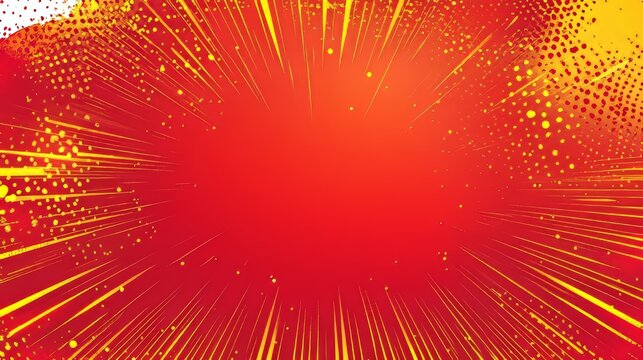 Vibrant explosion of red and yellow colors in a comic book style burst design.