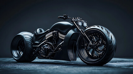 A black motorcycle with a black seat and black tires
