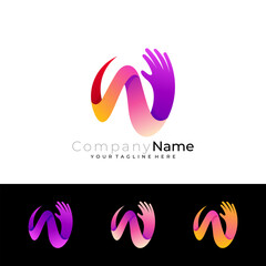 Hand care logo and letter W design colorful, 3d style