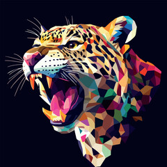 Colorful Low Poly Angry Roaring Jaguar Vector illustration