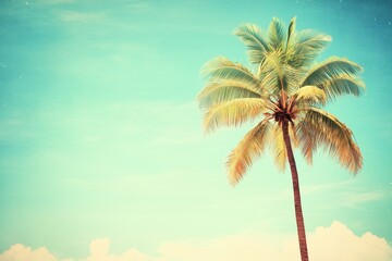 vintage photo of a palm tree against a clear sky