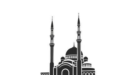 Fototapeta premium Monochrome mosque icon with a detailed minaret and ornamental circular frame.