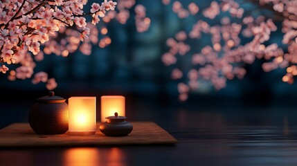 Serene Evening with Candles and Cherry Blossoms
