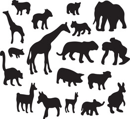 Animal Silhouettes Pack Wildlife and Farm Animals Vector Clipart