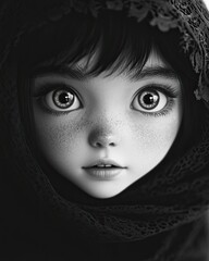 Naklejka premium A girl with a black scarf on her head and a white face