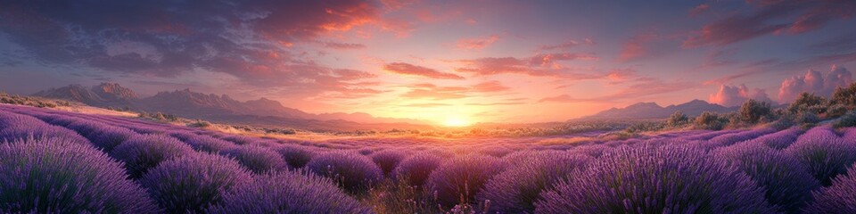 Obraz premium A beautiful landscape with a purple field of lavender