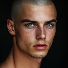 Obraz premium A man with a shaved head and a beard