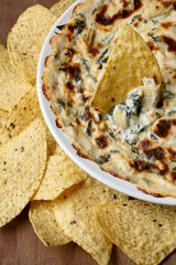 Classic Spinach Artichoke Dip with Tortilla Chips