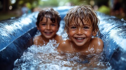 Obraz premium Joyful Summer Moments of Children Playing in Water Outdoors