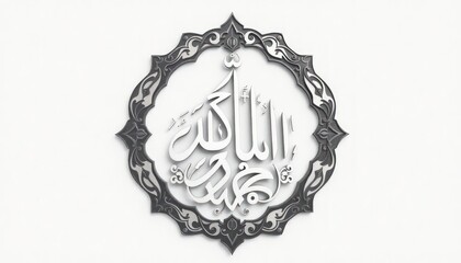 Ornamental mosque monogram with Kufic script-inspired designs and intricate borders.