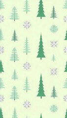 Geometric Evergreen Trees And Snowflakes Festive Repeat Pattern