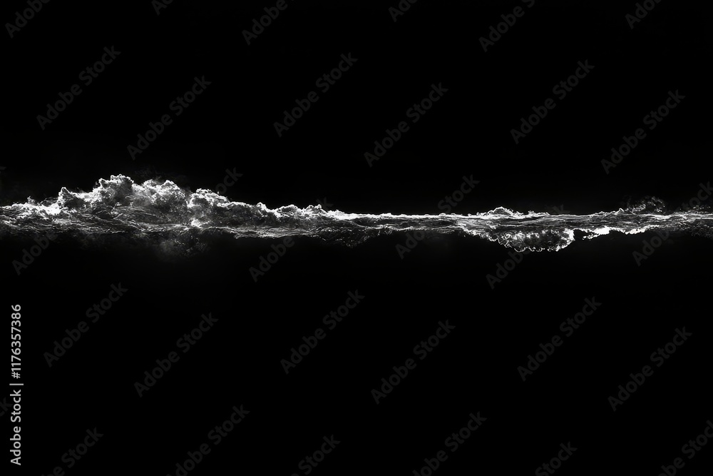 Aufkleber Abstract grayscale image of a white textured line on a black background resembling a horizon or wave.