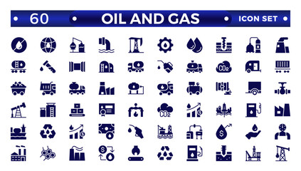 Oil and gas-solid web icon set. Solid icons collection. Oil and Gas icon set. Containing fuel, refinery, petroleum, oil well, gas pump, offshore platform, lubricant, oil barrel and more
