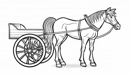 A horse-drawn cart. Perfect for coloring activities, educational resources, or historical illustrations.