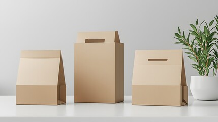 Packaging Mockup of Simple Brown Boxes with Rotating Display on Clean White Surface